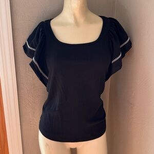 Mauve Anthropologie short sleeve blouse flutter sleeves size Xs black